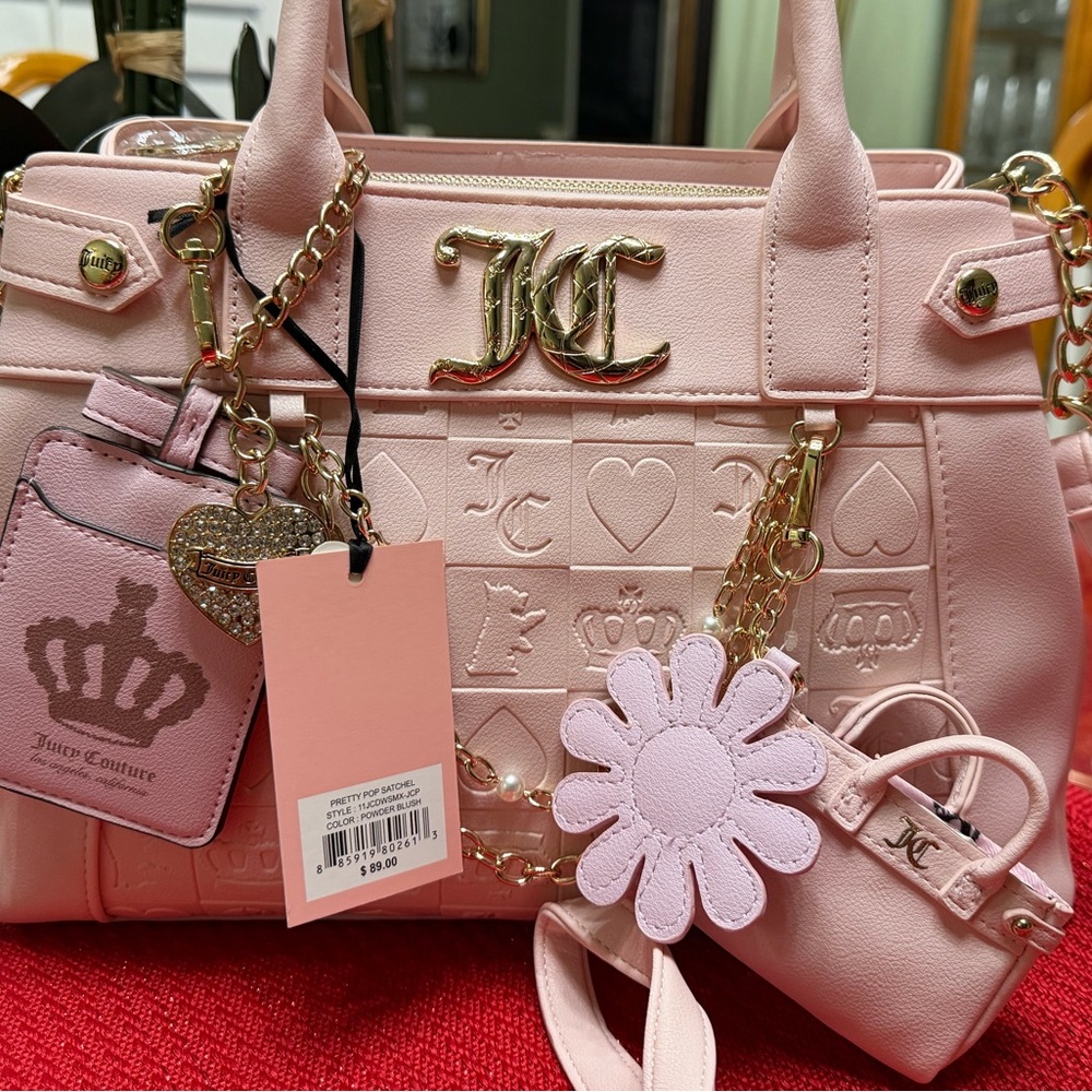 NWT Juicy Couture Pretty Pop Pink Women’s Satchel Handbag with Charm Accents